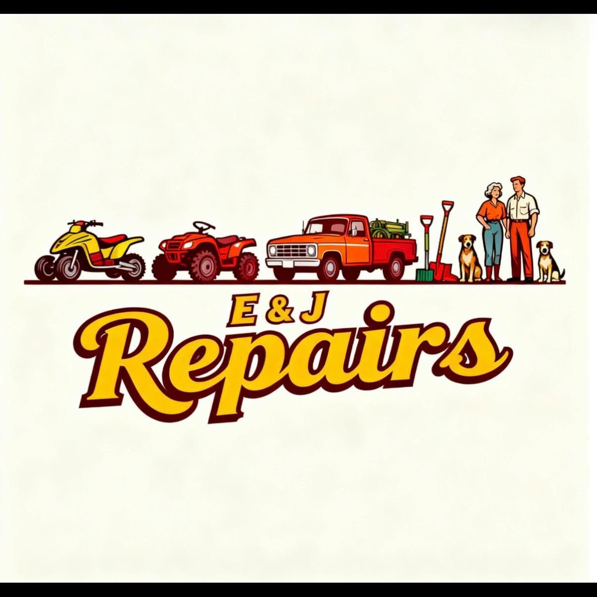 E&J Repairs illustration — trucks, ATVs and classic cars