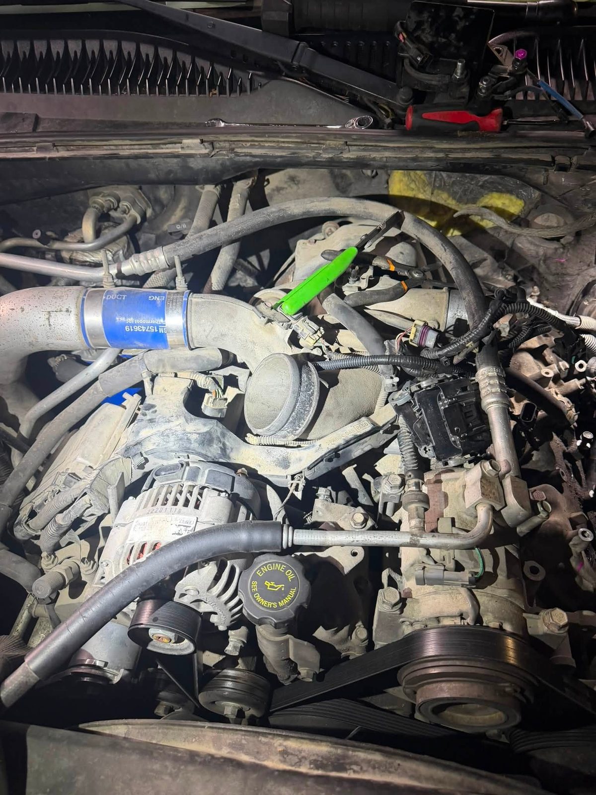 Engine bay with intake plumbing removed