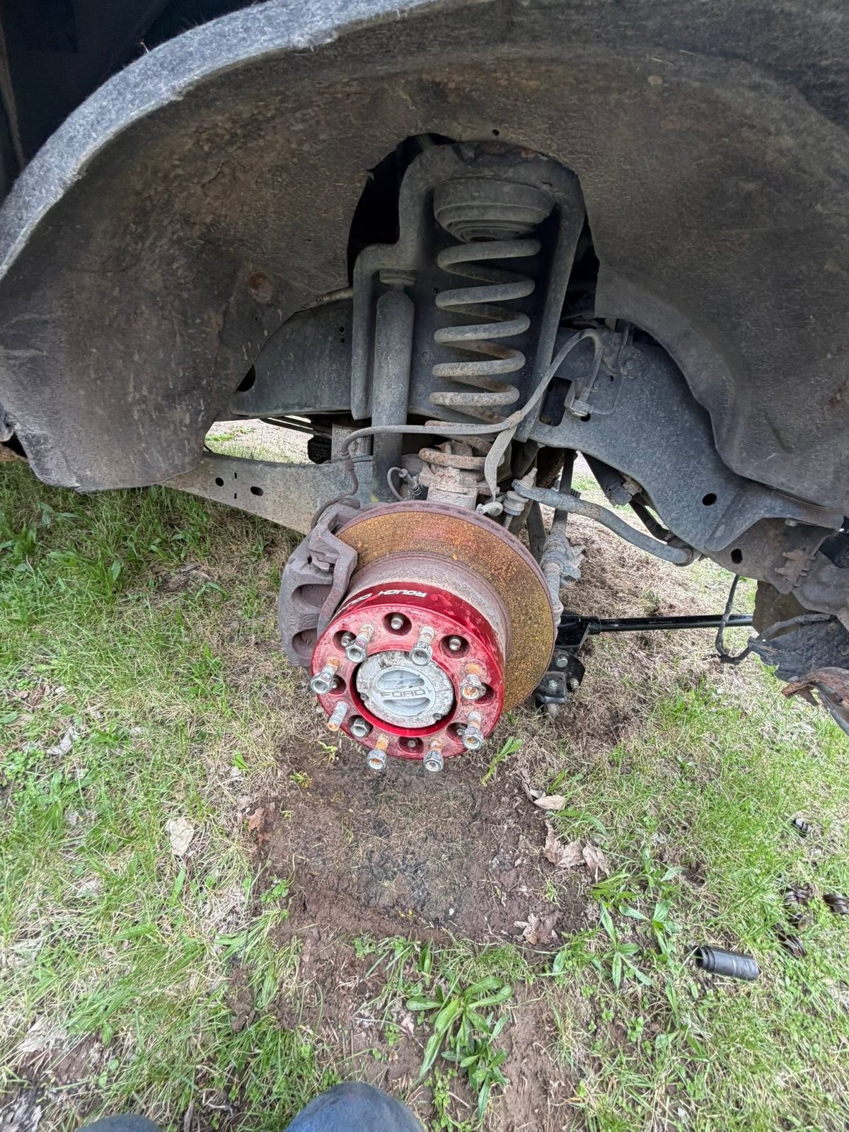 Hub and rotor removed from the front of a truck